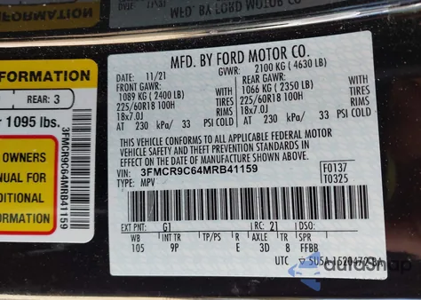 2021 Ford Bronco Sport Outer Banks z USA, uszkodzony, nr VIN 3FMCR9C64MRB41159